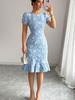 Overseas Summer New Arrival Small Daisy Relief Dress Slim Fit Mermaid Tail Short Sleeve