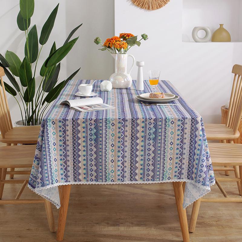 North Style Lace Dining Table Cloth Printed Tablecloth Cover Towel Striped Floral Rectangular Tablecloth Table Top