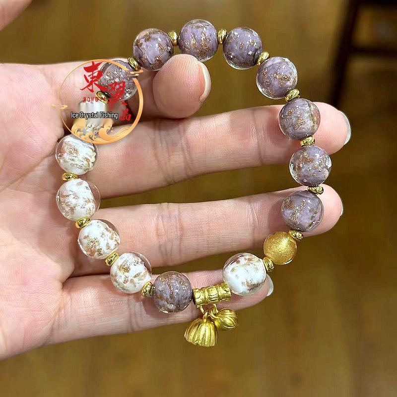 Taro Purple White Night Glow Gold Sand Women s Bracelet with Ash Porcelain and Gold Foil.