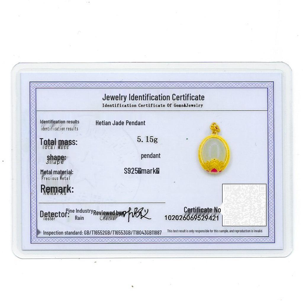 

Artistic Retro Jade Cabochon Pendant: 925 Sterling Silver, Filigree, Cold Enamel Lotus, Inlaid Hetian Jade, with Certificate. 925 Sterling Silver