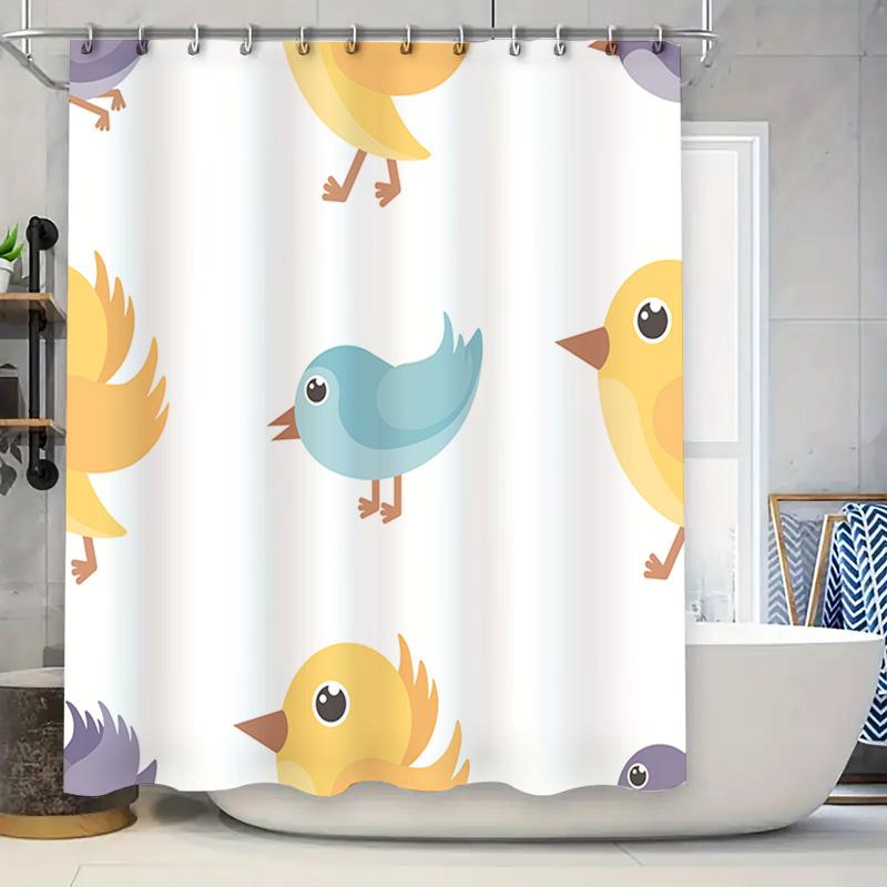 

Adorable Blue Bird Yellow Duck Shower Curtain For Bathroom Decor Water Repellent Fabric, 72X84In (183Cm X 213Cm) 90x180cm