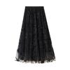 Luxury Woman Style Skirts Korean Fashion Elastic Waist Appliques Embroidery Floral Mesh Skirt Long Gauze Ball Gown Skirt