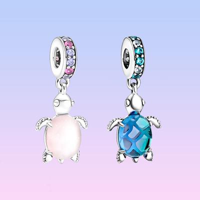 S925 Sterling Silver Murano Glass Sea Turtle Charm with Pendant Fit Original  Bracelet Necklace DIY Jewelry for Women Gift