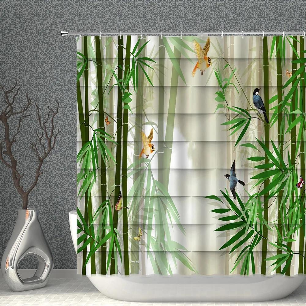 Bamboo Printing Shower Curtain High Quality Waterproof Polyester Fabric Bath Curtains With Hooks Bathroom Screen Home Decor