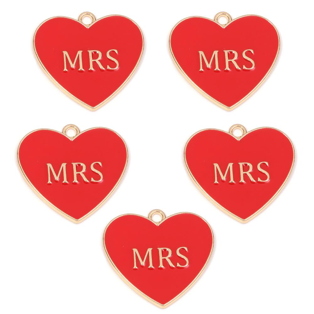 5pcs Alloy Heart Enamel Charms Colorful Romantic Letter Charms Pendant For Valentine's Day DIY Jewelry Making Necklace Bracelets