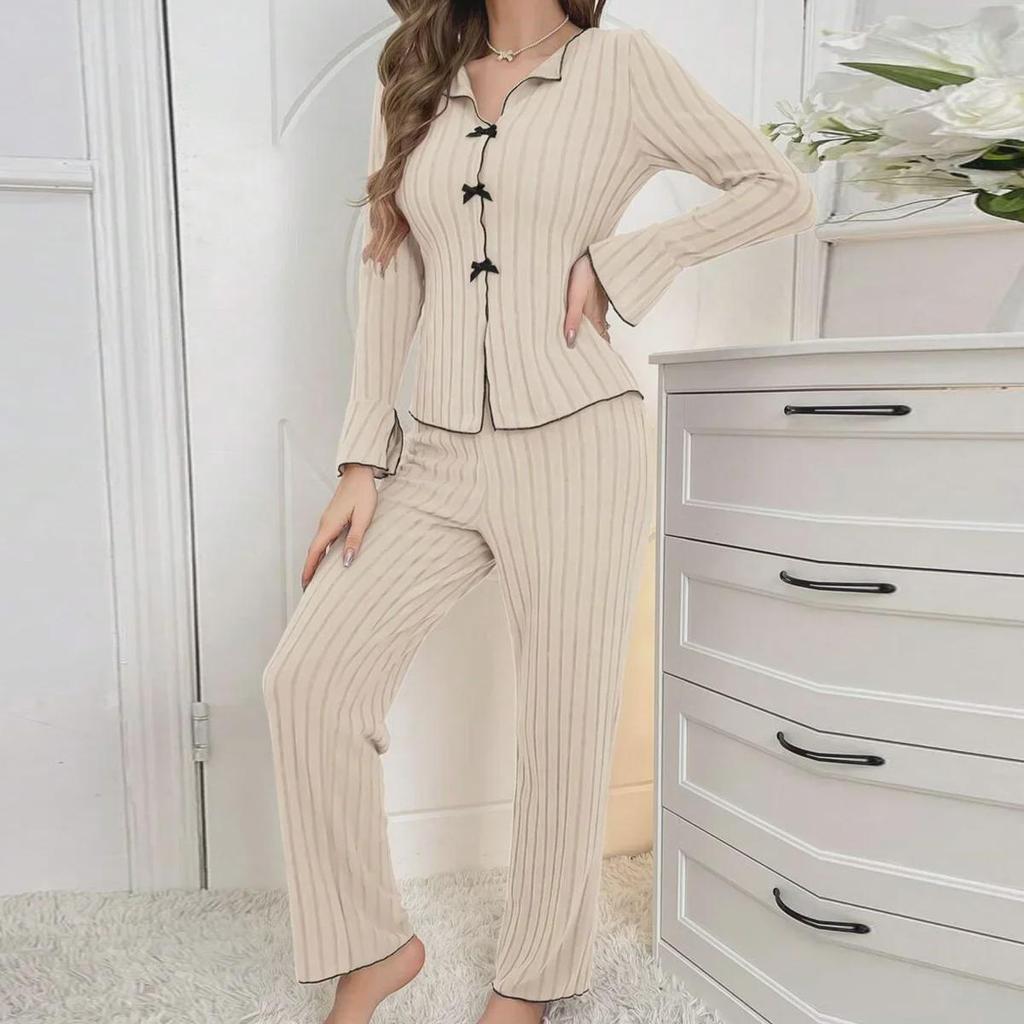 Women's Autumn/Winter Two-Piece Pajama Set - Warm, Stylish, Indoor/Outdoor Loungewear