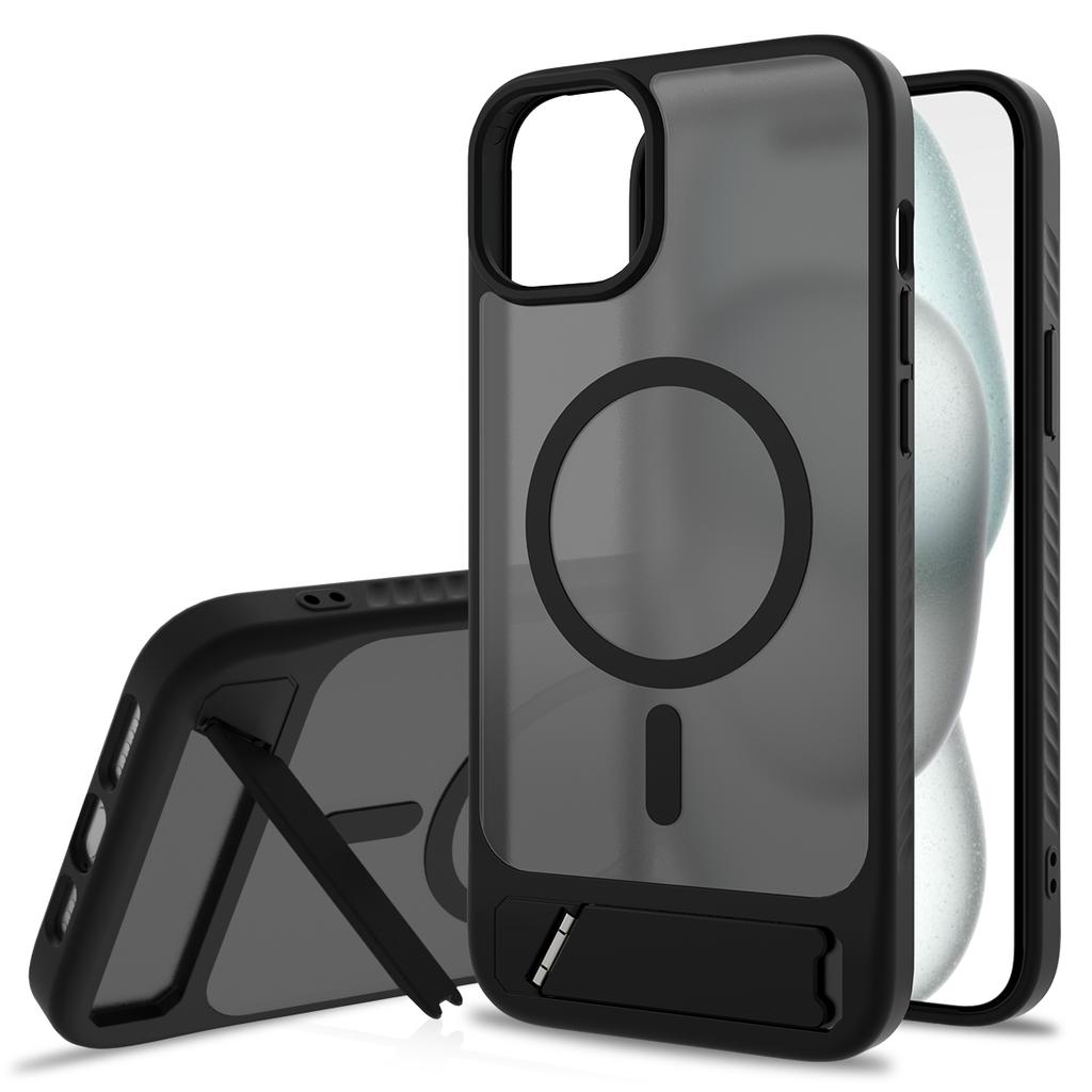 Matte Black Case with Stand Holder For For Iphone 16E 16 E 1 Pro Max 14 Plus 13 12 Mag Safe 16Pro Phone Cover Accessories