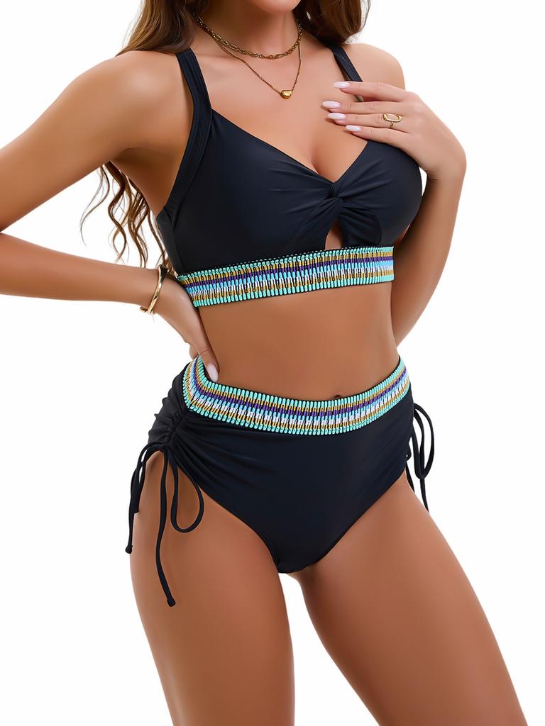 High Waist Drawstring Webbing Sexy Bikini Set Comfortable Elegant Two Piece