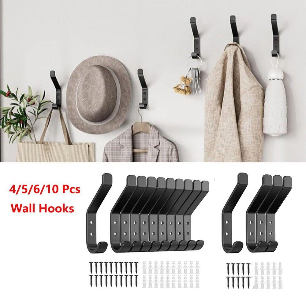 4/5/6/10 Pcs Wall Mounted Coat Hook Carbon Steel Towel  Hanging Hook Wall Hook  Home Organization