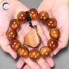 Natural Cypress Bracelet Men, Single-Loop Red Oil Horizontal Stripe Old Wood Bead Jewelry