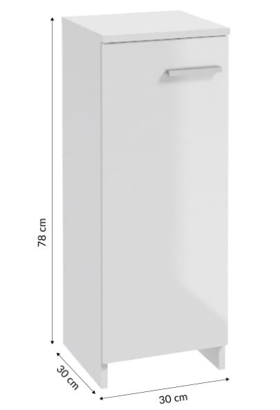 Marlena narrow free-standing bathroom cabinet 79x30 cm, white gloss