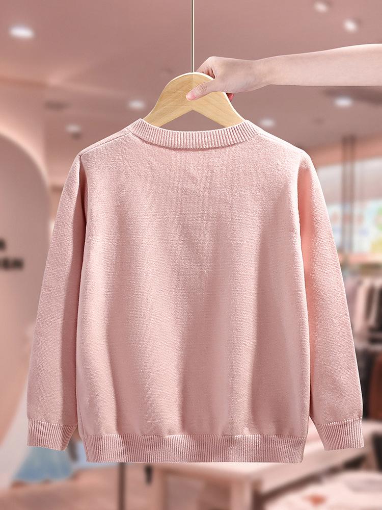 Girls' 2025 Spring/Autumn Round Neck Cardigan: Stylish Single-Breasted Knitwear