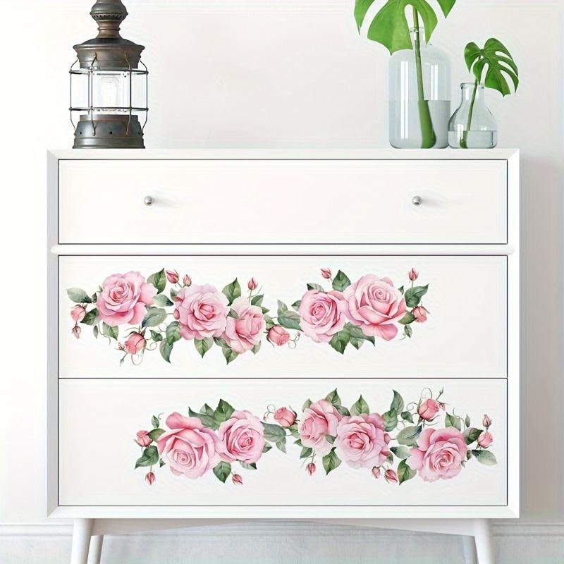 Rose and Green Leaf Floral Wall Sticker, Self-adhesive PVC Waterproof Mural, for Living Room, Bedroom, or Wardrobe Decoration Removable Home Wall Art