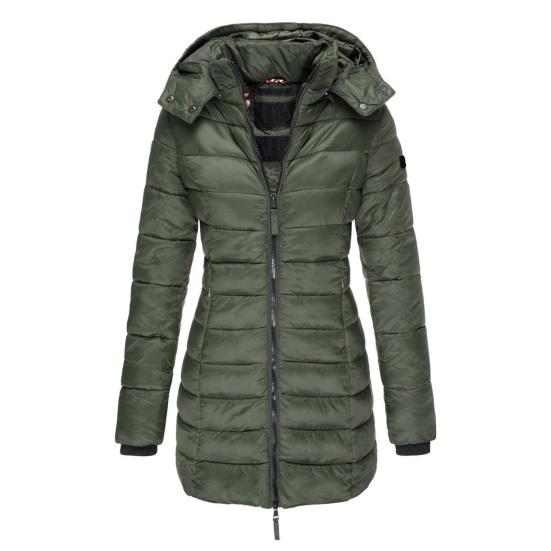 Winter Jacket Solid Color Hooded Slim Pockets Quilted Coat for Daily Wear