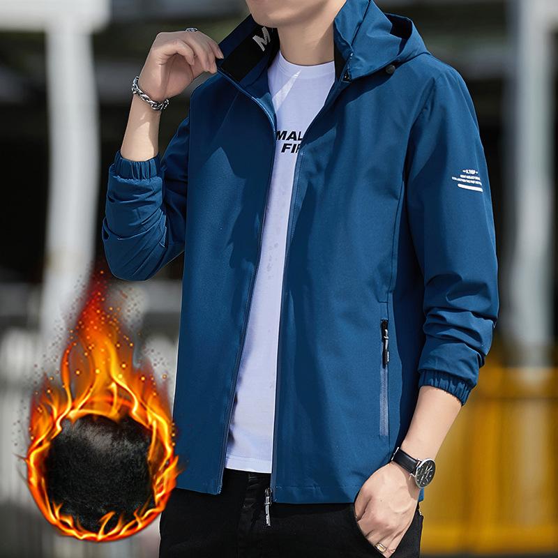 Hooded Jacket Men's Autumn and Winter New Korean Style Trendy Velvet Casual Jacket Workwear Young Men's Clothing