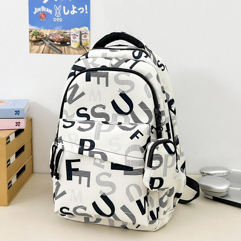 Schoolbag American Trendy Cool Sense Letter Graffiti Backpack Junior High School Student Party Class Holiday Travel Multi-compartment Backpack