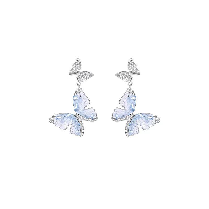 Crushed Ice Butterfly Clip-On Earrings - Elegant Summer Style, No Piercing Needed.