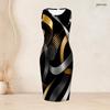 Women Plus Size Black Blue Printed Two Piece Set Long Sleeve Cardigan Sleeveless Bodycon Dress