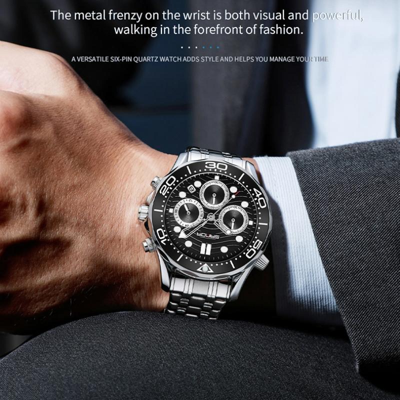 SANDA Brand Men's Quartz Watch Multi Functional Timing Waterproof Calendar Night Light Men's Stainless Steel Watch