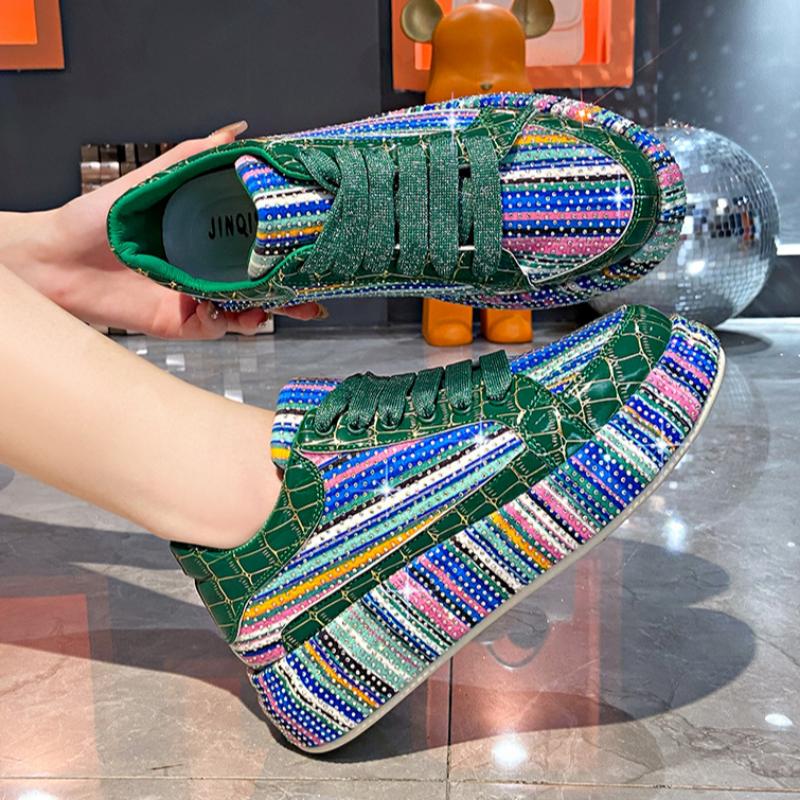 Colorful Starry Sky Rhinestone Sports Shoes for Women Thick Sole Mesh Comfortable Breathable Sports Shoes