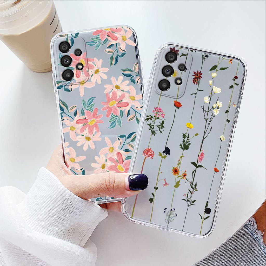 Phone Case For Samsung A53 5G A33 Floral Silicon Cover For Samsung Galaxy A73 Fundas Coque Transparent Soft Capas Flower TPU