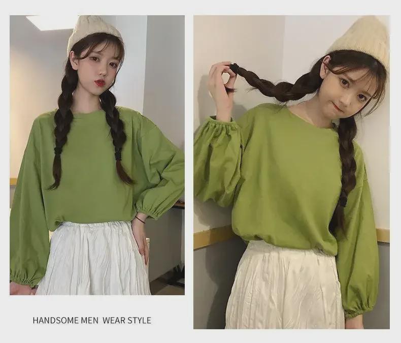 2025 neues Herbst-koreanisches Loose-Fit-Laternenärmel-Langarm-T-Shirt für Frauen