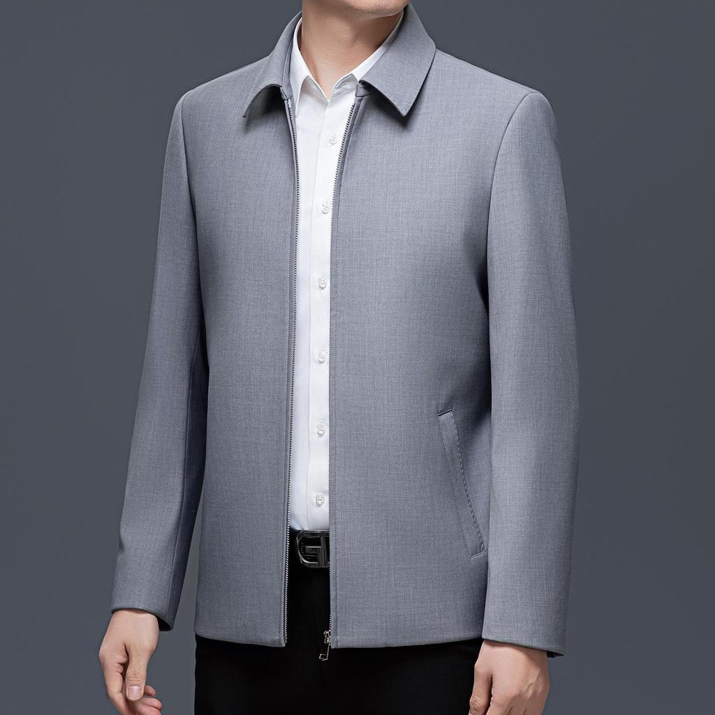 Men's Wool Lapel Jacket - Spring/Autumn Business Casual, Middle-Aged Loose Fit, Iron-Free Overcoat