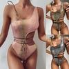 Sexy Single Shoulder Bronzing One Piece Swimsuit High Waist Women Swimwear Serpentine Bathing Suit