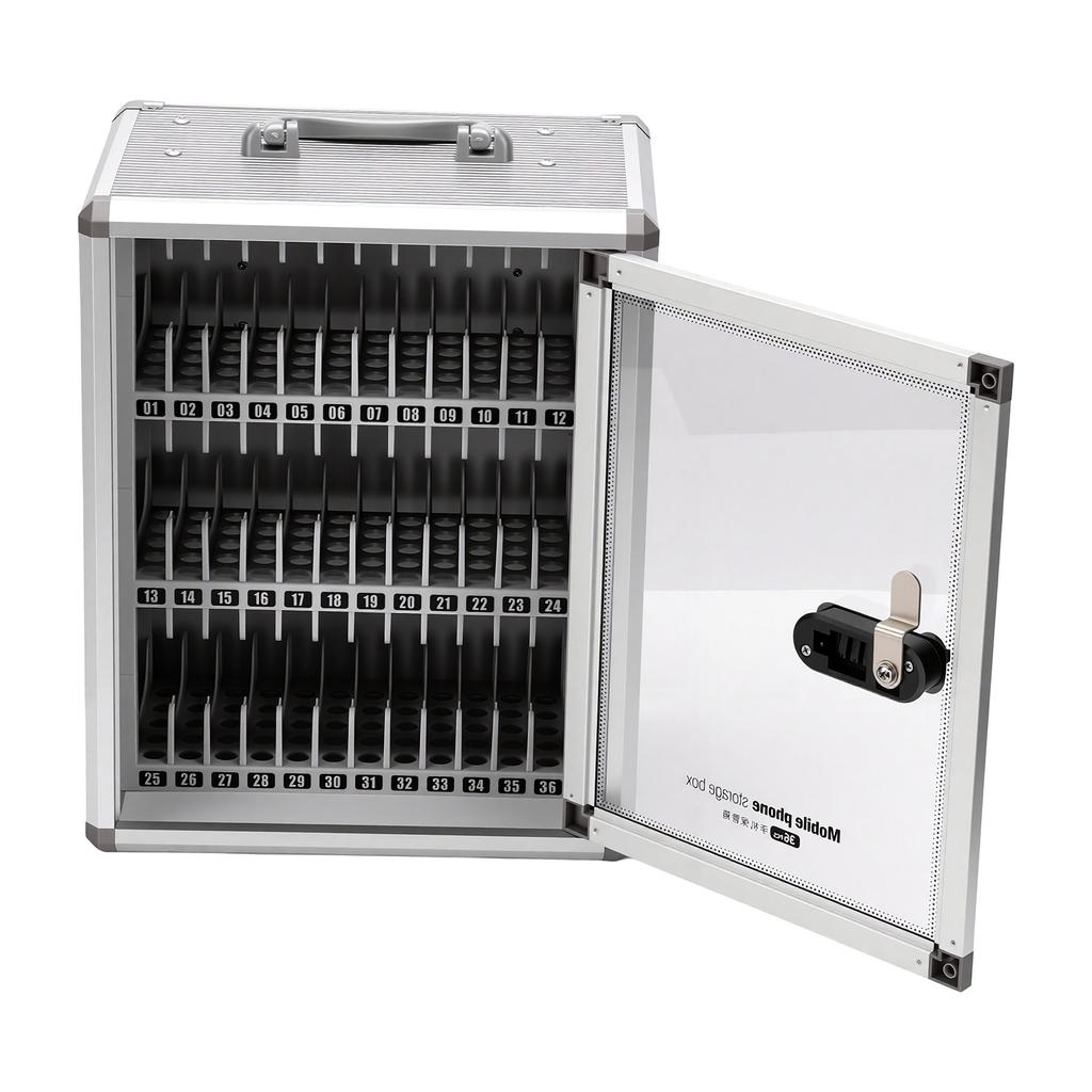 Cell Phone Locker 36 Slots Wall Mountable Phone Storage Cabinet with Mechanical Password Lock and Emergency Key for