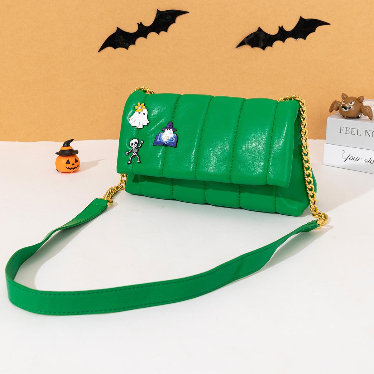 

Новая маленькая квадратная сумка на Хэллоуин, простая сумка, осенняя женская сумка-мессенджер из искусственной кожи, забавная сумка зелёный