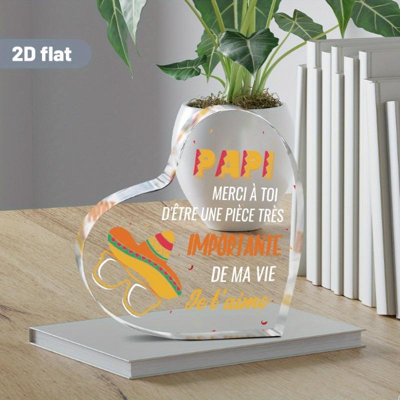 2D Flat Heart-Shaped Acrylic Decorative Plaque with French Tribute - Festive Desk Decoration for Grandfather,Ideal for Graduation,Special Occasions