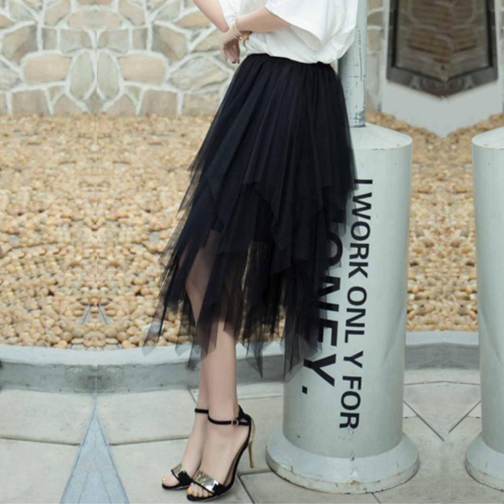 LIANFOR Long Tulle Irregular Solid Unique Elastic Perfect for Everyday Special and and Fall Free Women's Skirt, Color, High-Waisted Waist, Versatile,