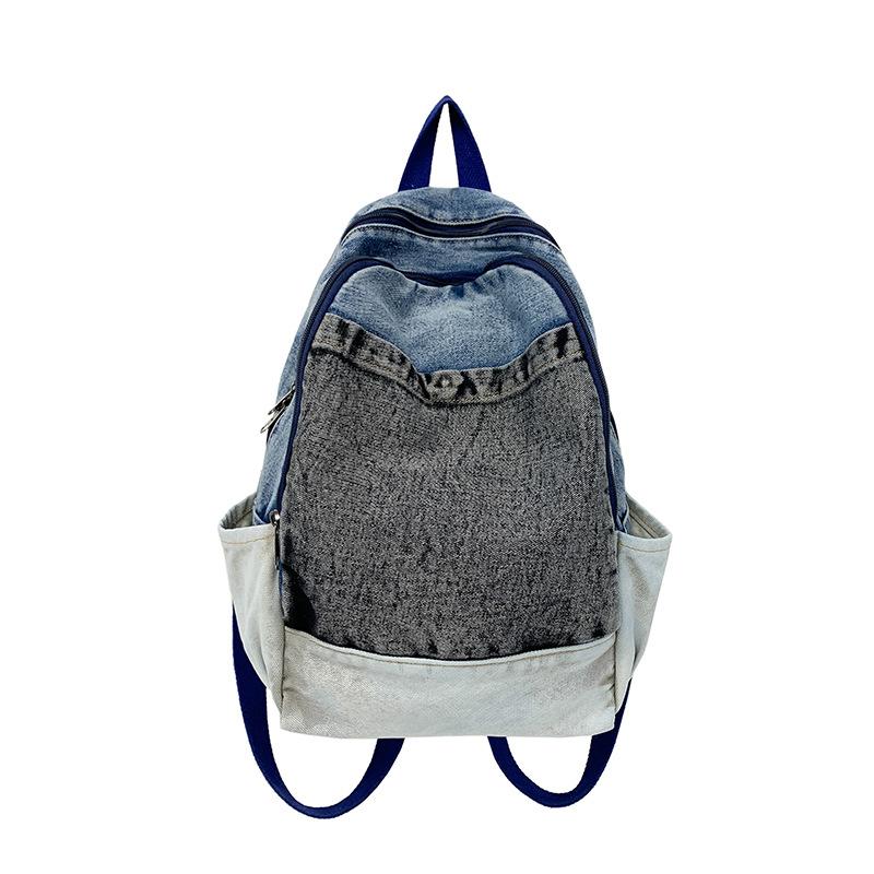 Schoolbag1011 new denim contrasting color student backpack Korean version casual large-capacity schoolbag junior high school high school multi-layer