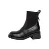 Leder hohe Absätze Britische Kurzstiefel Damen Neu Retro Braun Quadratische Spitze Dicke Ferse Elastisch Dünne Stiefel Sockenstiefel