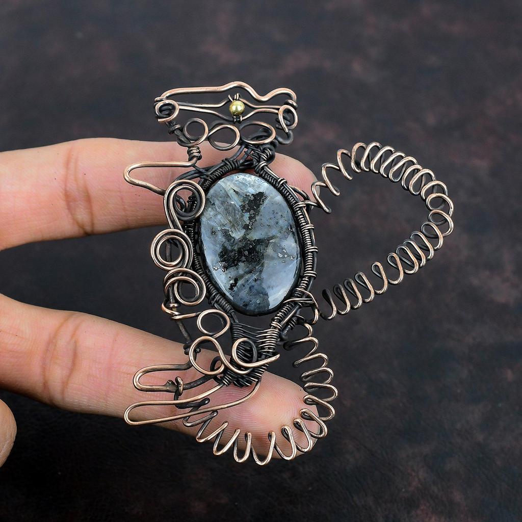 Larvikite Pendant Copper Wire Wrapped Pendant Rabbit Gemstone Pendant Handmade Pendant Copper Designer Jewelry Elegant Pendant Gifts For Her