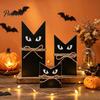 Desktop Window Display 3 Pcs Halloween Black Cat Wooden Block Sign, Vintage Table Decoration Tabletop Ornament with Burlap Rope, Rustic Farmhouse