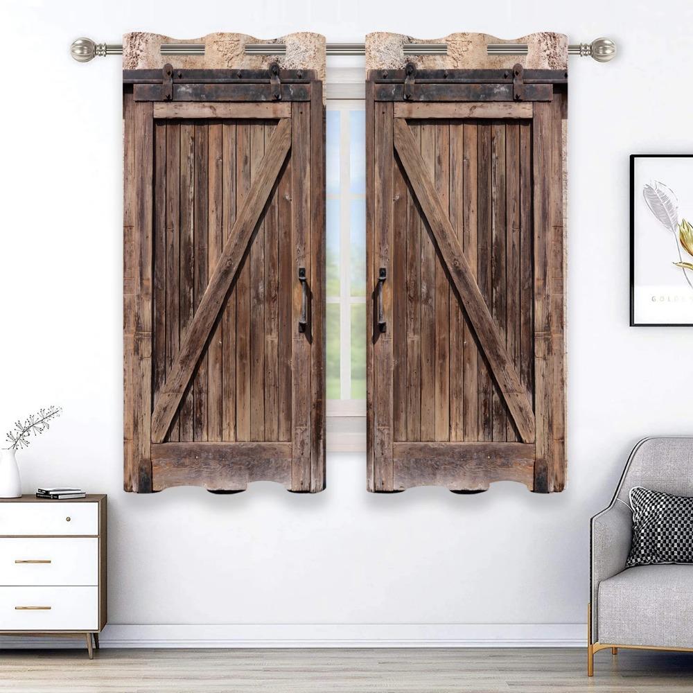 2 Pezzi Tende con Motivo Rustico per Porta - Tende da Finestra con Tasca per Asta per Arredamento Casa e Privacy in Studio, Camera da Letto, Cucina o Soggiorno