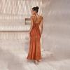 Women Design Sense Backless Spaghetti Strap Solid Ankel-Length Dress V-neck High Waist