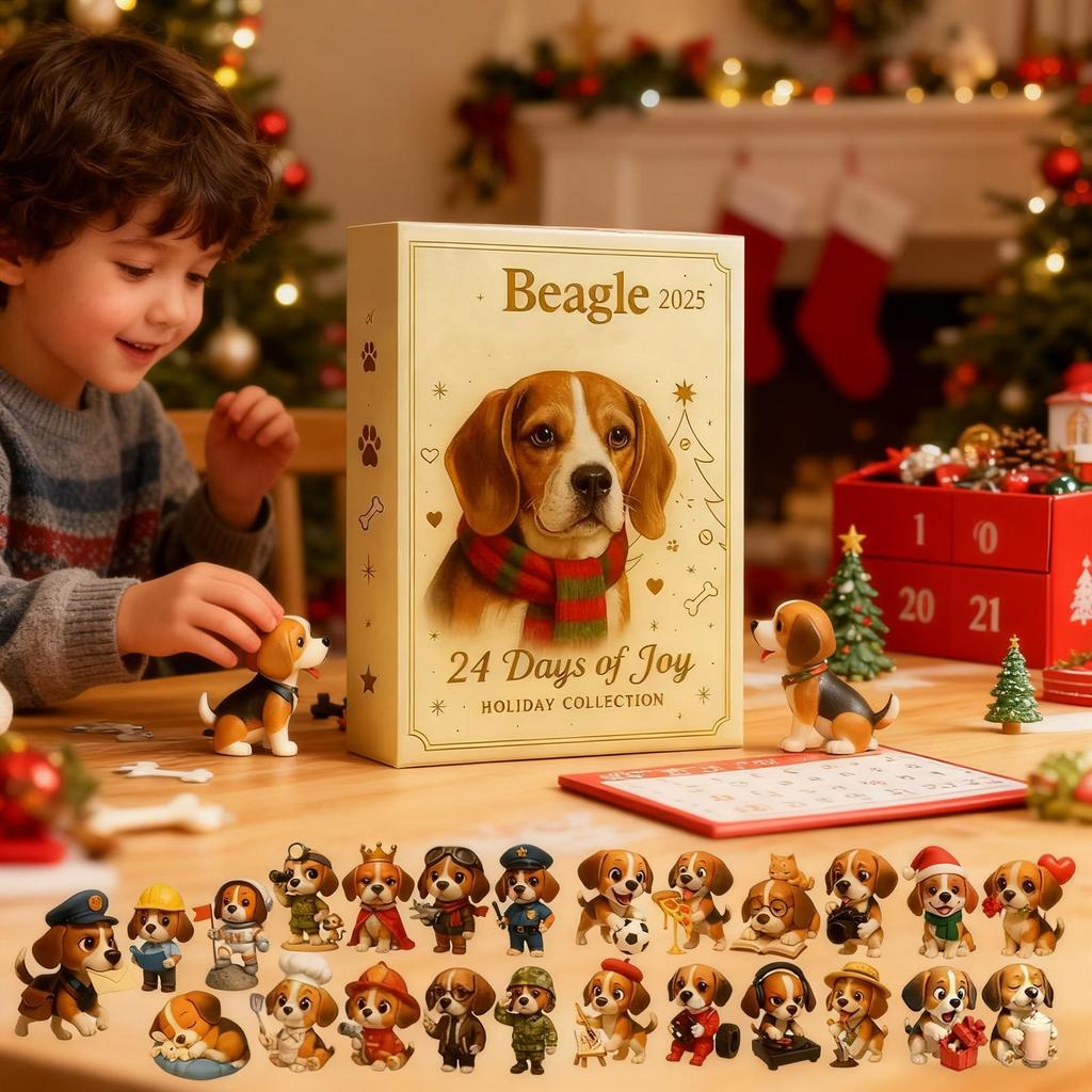 2025 Weihnachts-Advents-2D-Hunde-Anhänger Heimdekoration Niedliches Tier Countdown-Kalender Weihnachtsdekoration für Kinder Erwachsene Taschenanhänger