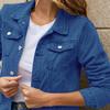 Damska kurtka dżinsowa jednorzędowa jednokolorowa, z klapami i kieszeniami sweter rozpinany ciepłe guziki Slim Fit główna ulica damska płaszcz do szkoły