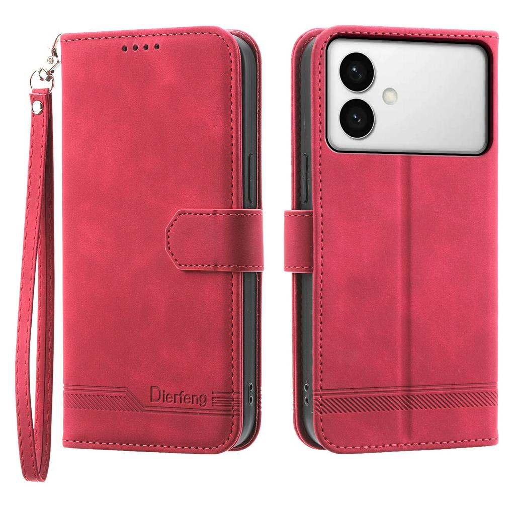 DIERFENG DF-03 For Samsung Galaxy S26 Edge Case Lines Imprint Wallet Leather Phone Cover with Wrist Strap
