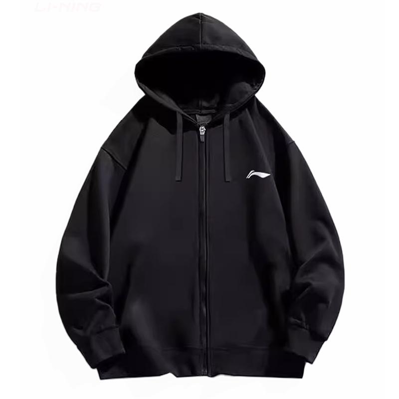 Li Ning Brand Logo Solid Color Loose Fit Drop Shoulder Hoodie And Loose Mid Waist Drawstring Sweatpants Casual Sports Set YWDU341-1+AKLUA01-1