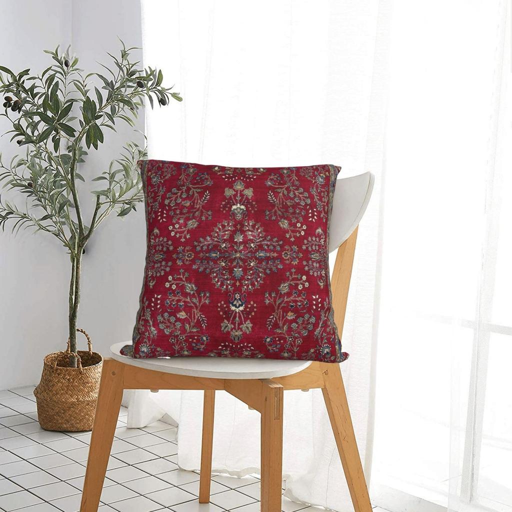 1 Stück Rote Persische Blumige Kissenhülle, Böhmische Kilim Medaillon Druck Überwurf-Kissenhülle, Ethnische Wohnkultur Für Sofa Schlafzimmer