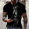 Summer Round Neck 3D Lion Print Top Fashionable Casual Short Sleeved Men's T-shirts
