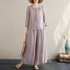 Ladies Summer Chinese Style Embroidery Casual Suit Loose Shirt + Casual Pants Two Piece Set