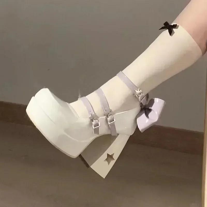 

2024 Hot New Autumn Solid Color Bow Heels Chunky Mary Jane Women s Shoes Platform Heels 34