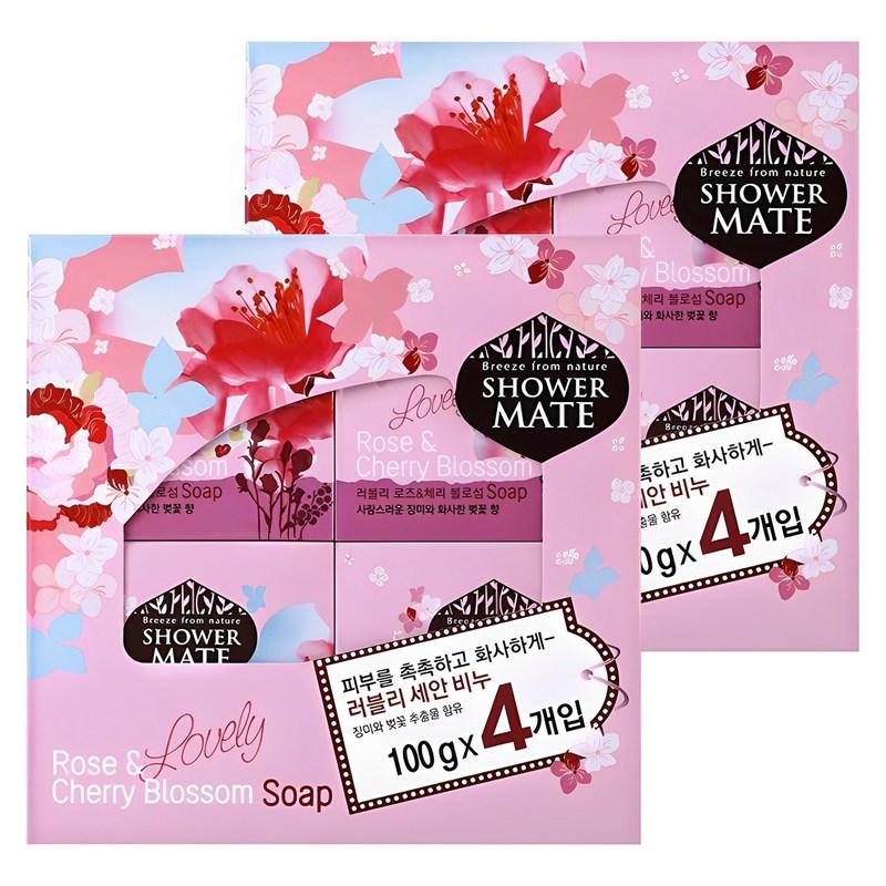 Shower Mate Facial Soap Lovely Rose & Cherry Blossom, 100g x 8 pcs