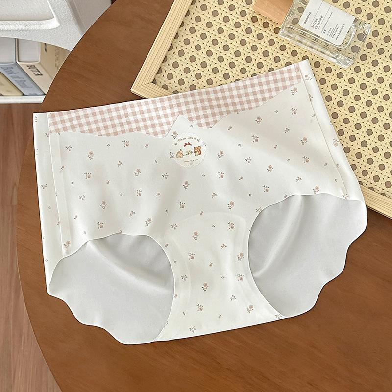 Ladies Summer Vintage Fawn Print Girl One Piece Ice Silk No Trace 10A Antibacterial Mid Waist Briefs
