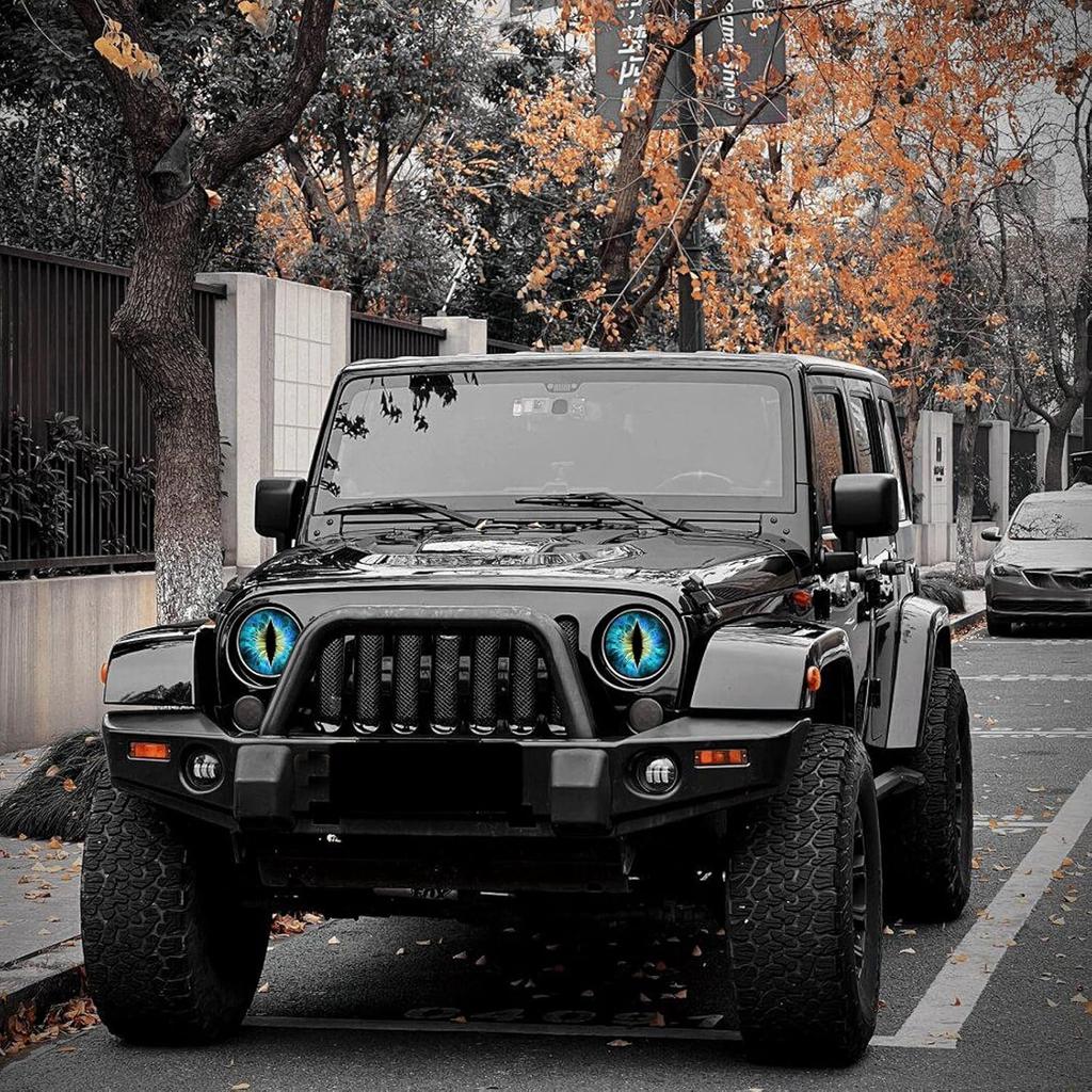 Beast Eyes Headlamp Decals for Jeep Headlights, 3D Round Funny Decals for Truck Car Body, Window, Bumper Decoration (Blue)