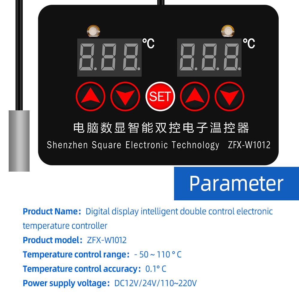 ZFX-W1012 Digital Thermostat Incubator Temperature Controller DC12V 24V AC 220V Thermoregulator Two Relay Output
